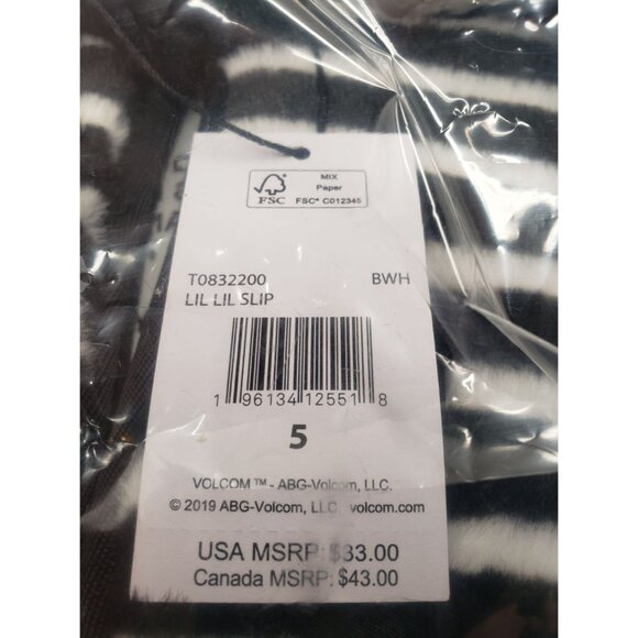 Volcom Girl's Lived in Lounge Slide Slipper Black Zebra Stripes size 5 Big Kid - Picture 8 of 8